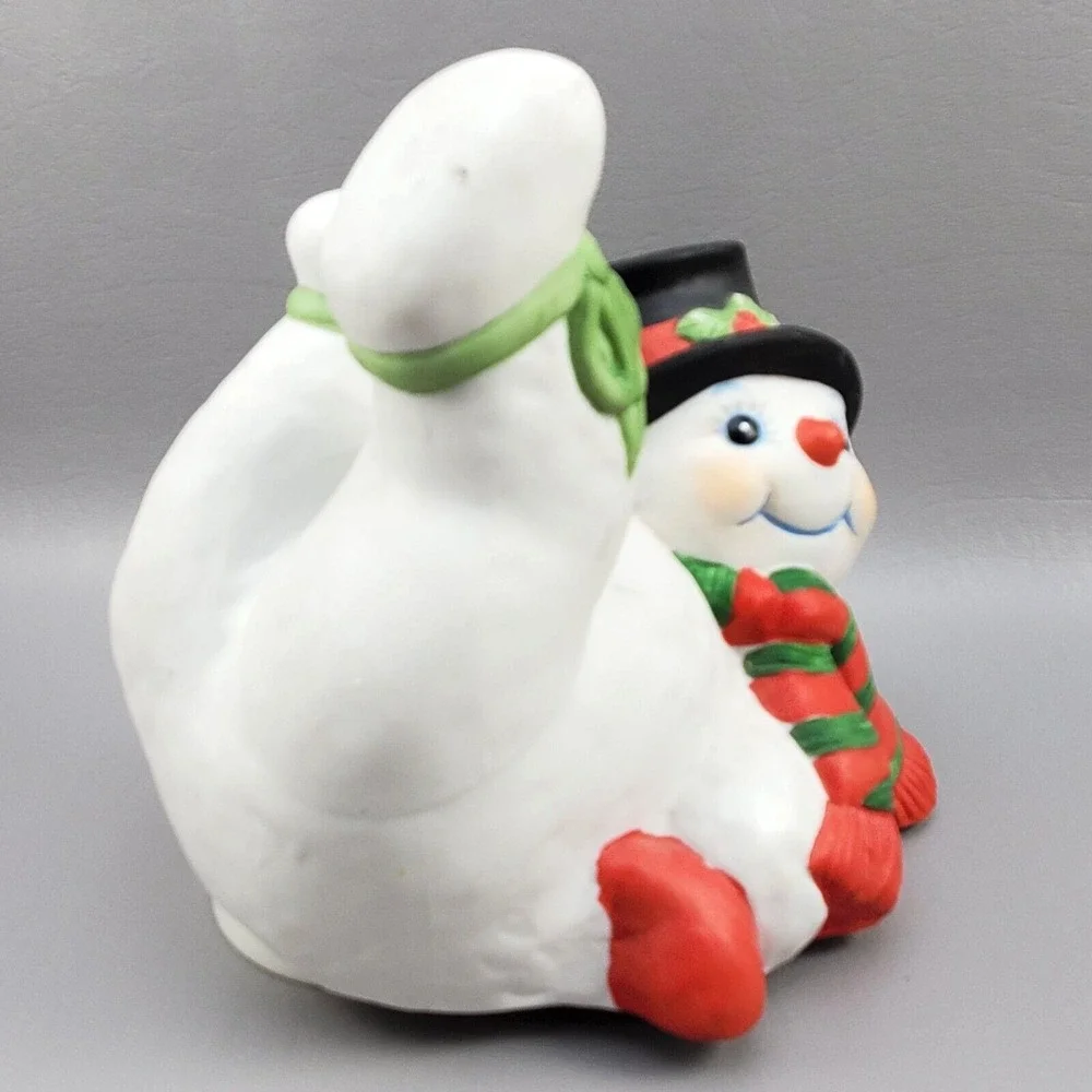 Snowman Music Box Ceramic Plays Frosty the Snowman Christmas Holiday Decor Vtg